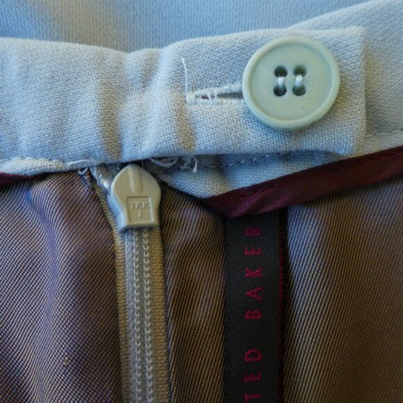 WooL Ted Baker Endurance Skirt Steel Blue Side Zip Lined Slit Career Italy 3 8 M - Picture 6 of 9